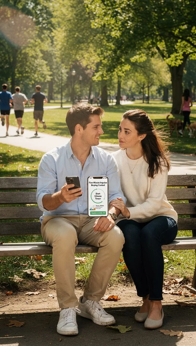 Ilustrácia porovnávajúca impulzívny a uvážený nákup s dôrazom na finančnú zodpovednosť.